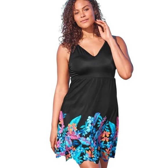 NWT Swimsuits for All Swim 365 Women's Plus Size Floral Border Swim Dress - Picture 1 of 9